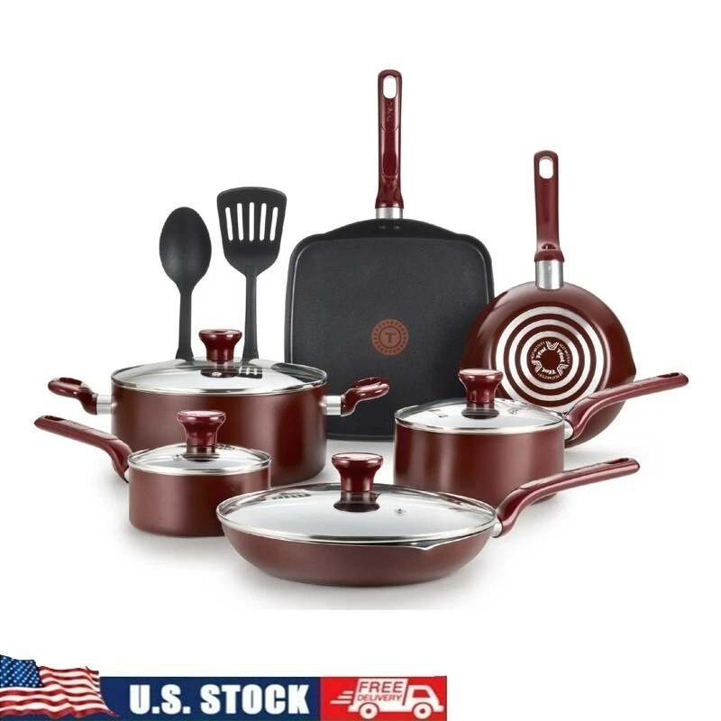 12 Piece Non Stick Cookware Set Easy Care Pots Pans Vented Lids Thermo Spot New