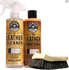 Leather Cleaner and Conditioner Bundle with Long Bristle Horse Hair Leather Cle