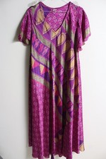 Womens Vintage Silk-Feel Boho Hippie Dress - Purple - One Size (h38)