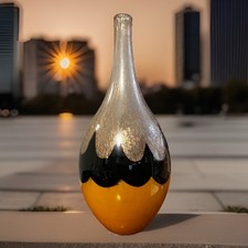Large 14  Mid Century Modern Ombr  Black Yellow  Ivory Hand Blown Glass Vase