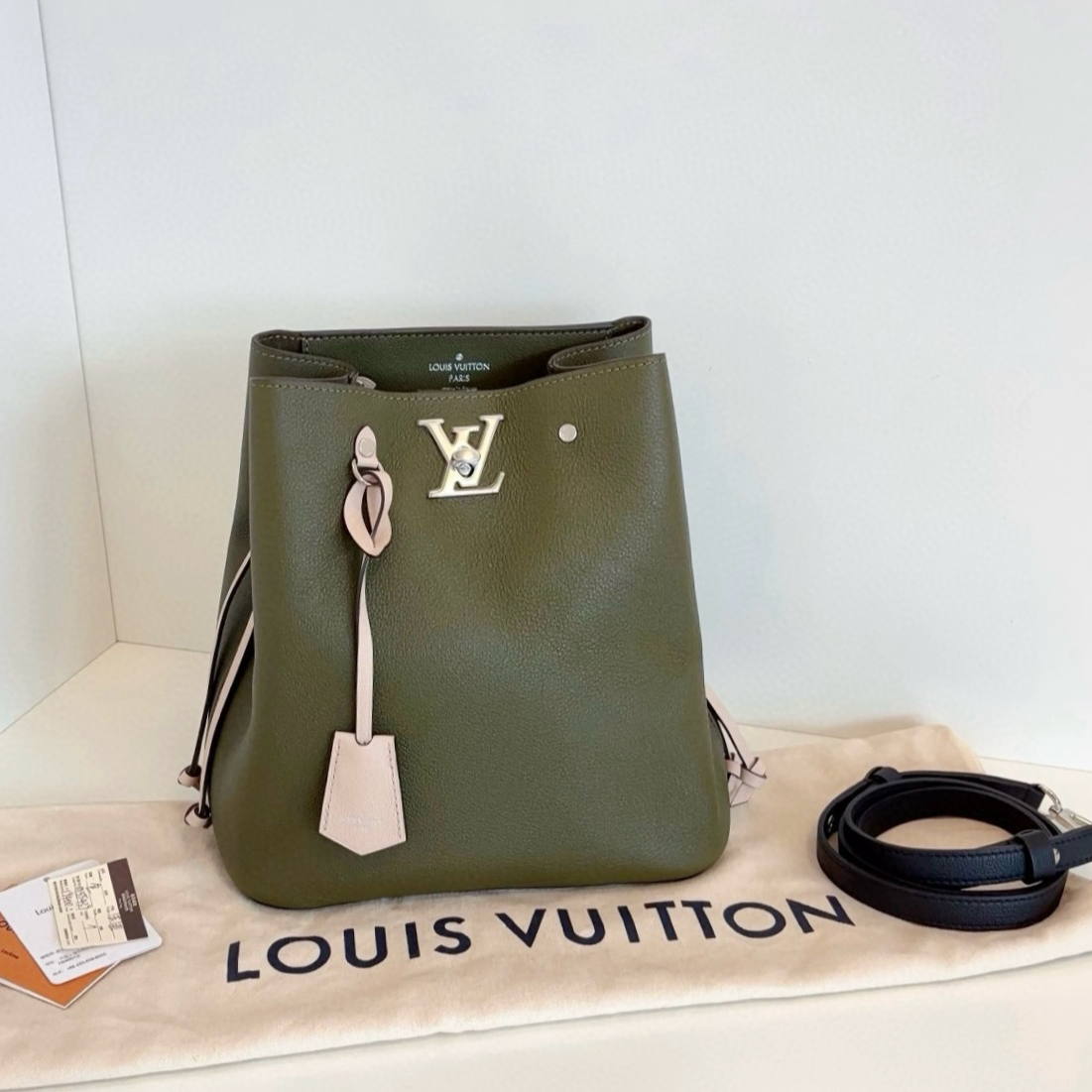 Louis Vuitton Lockme Bucket Shoulder Bag Green Silver Women