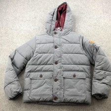 Abercrombie Fitch Jacket Youth 15/16 Gray Hooded Puffer Coat Burgundy Lined