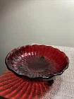 Vintage Anchor Hocking Footed Royal Ruby Red Candy Dish Bowl Ribbed Star 6 3/4in