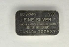 Johnson Matthey & Mallory Ltd. CANADA 100g Silver Bar ‼️VINTAGE JMM SILVER‼️