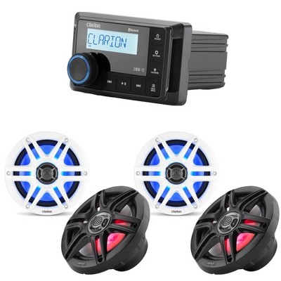 Clarion CMM-10 Marine Source Unit with (2) CMS-651RGB-SWB 6.5-inch LED RGB Ma...