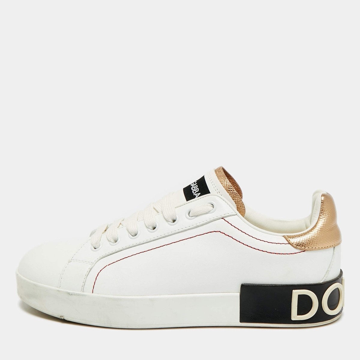 Dolce Gabbana Portofino Size 38.5 WhiteGold Leather Lace Up