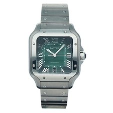 Cartier Santos Large 4072 Steel 38 mm Green Roman Dial Automatic Wrist Watch