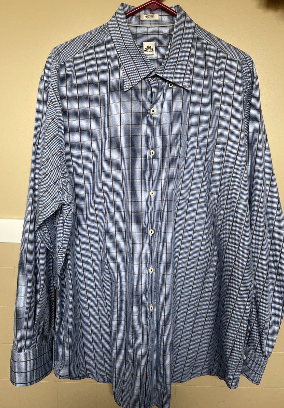 Peter Millar Cotton Button Down Blue LS Shirt  XL… - image 1