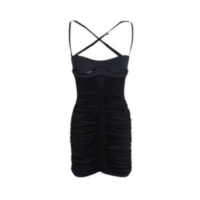 Mugler Damen Minikleid Kreuzausschnitt Bandaeu ärmellos Träger schwarz 40 UVP 1410