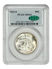 1933-S 50C PCGS/CAC MS64 - Walking Liberty Half Dollar - Scarce Early Walker