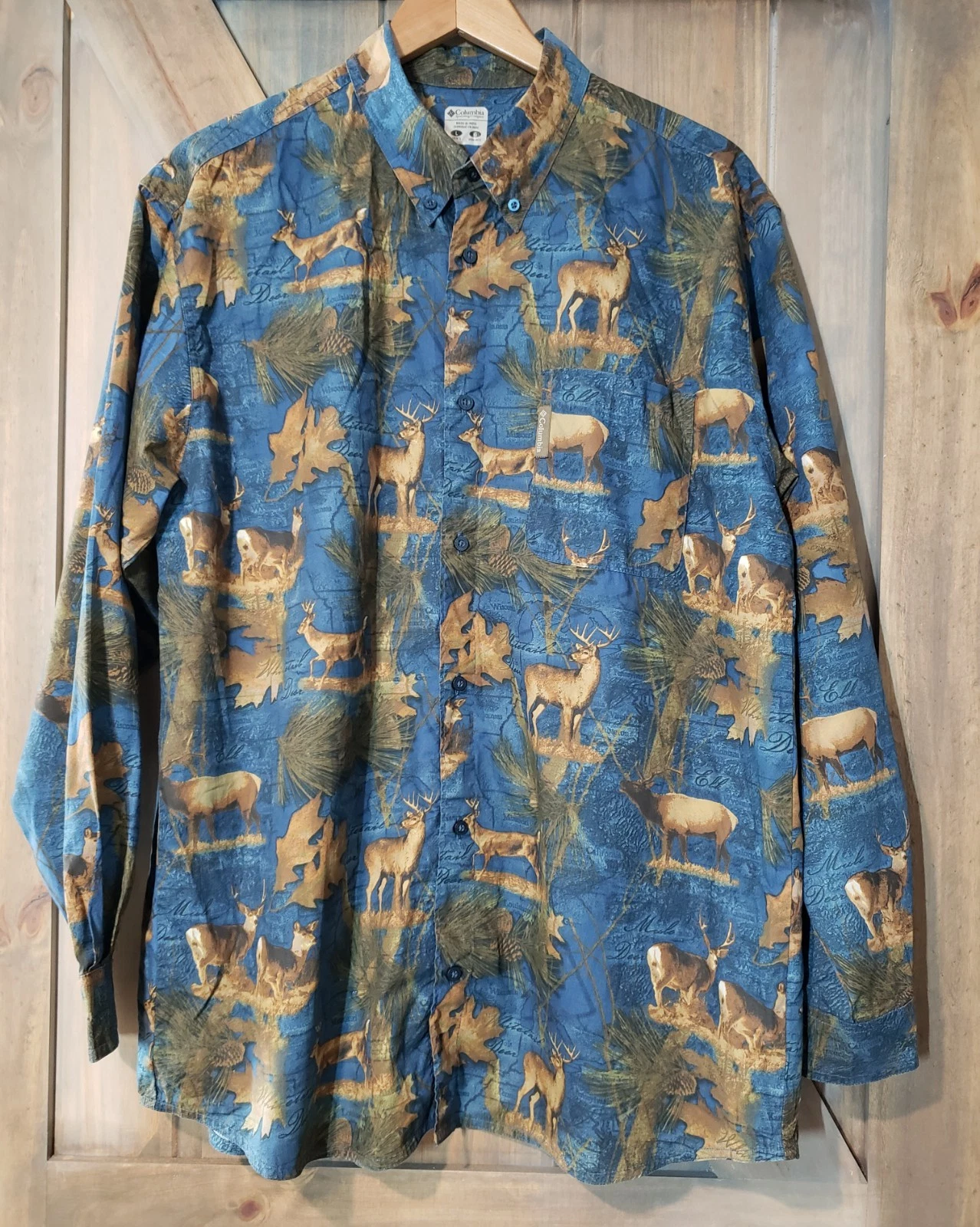 Columbia Mens Sz Large PHG Shirt LS Blue Hunting Button Down Deer Elk Outdoor