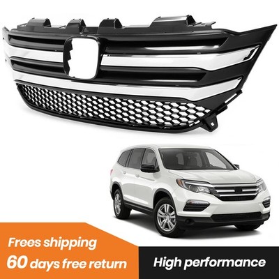 Front Upper Bumper Grille W/ Chrome Trim Molding For 2016-2018 17 Honda Pilot