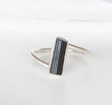 Natural Black Raw Tourmaline Ring, Handmade 925 Sterling Silver Ring, Gift Ring