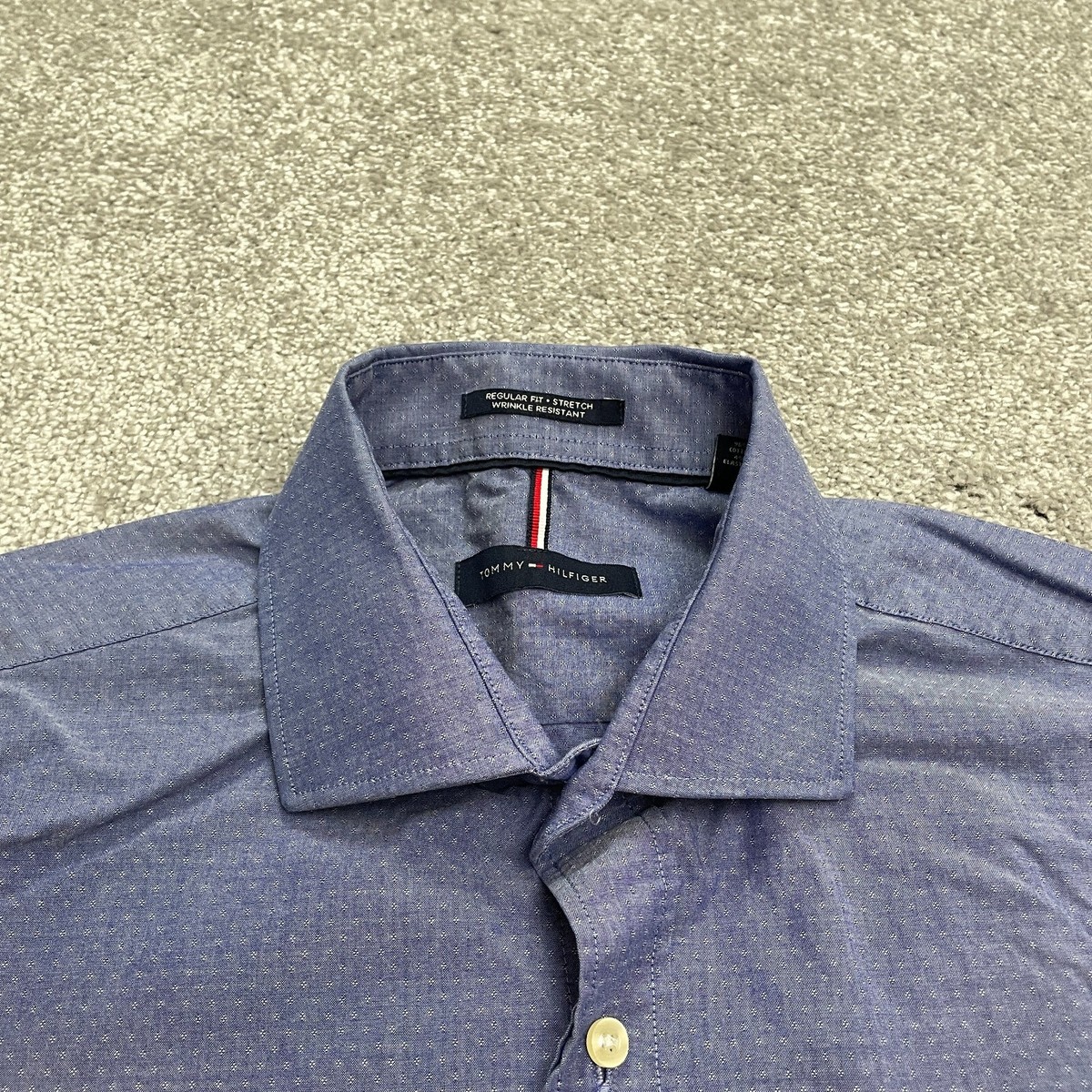 Tommy Hilfiger Regular Fit Dress Shirt Mens Large Blue Stretch Wrinkle Resistant | eBay Tommy Hilfiger Regular Fit Dress Shirt Mens Large Blue Stretch Wrinkle Resistant | eBay