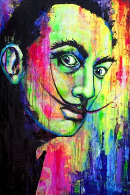 Dali Portrait Gemälde Pop Art Bunt Original Acryl Gemälde Signiert UV Kunst