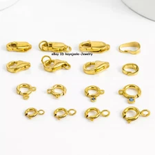 Real Au750 18K Yellow Gold Lobster Claw Clasp Spring Circle Connector For Chain 