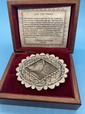 Vintage Solid Fine Pewter Wolf Head Bekt Buckle In Original Box 1996 Made In USA