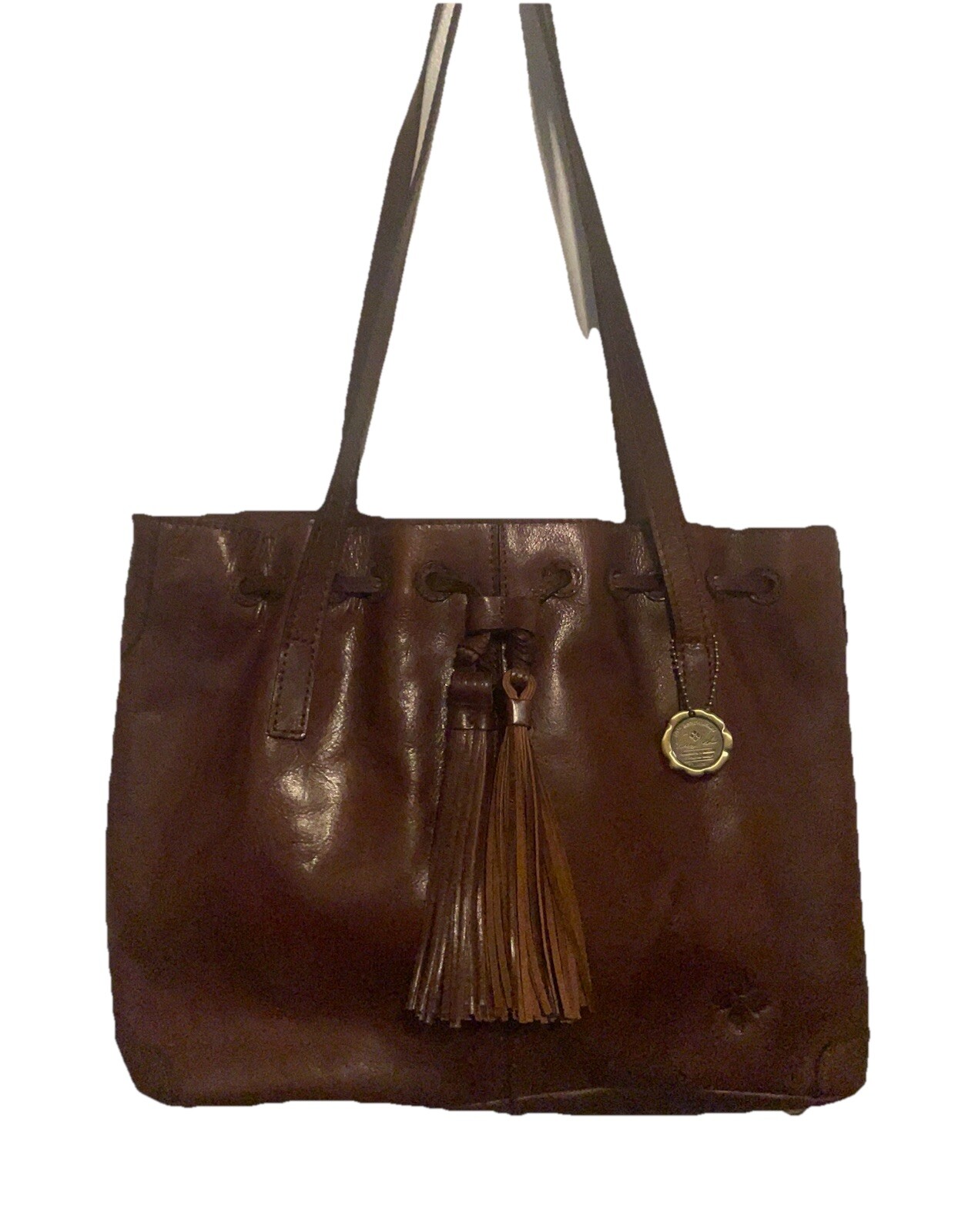 Patricia Nash Womens Brown Leather Draw String Large Tote Bag