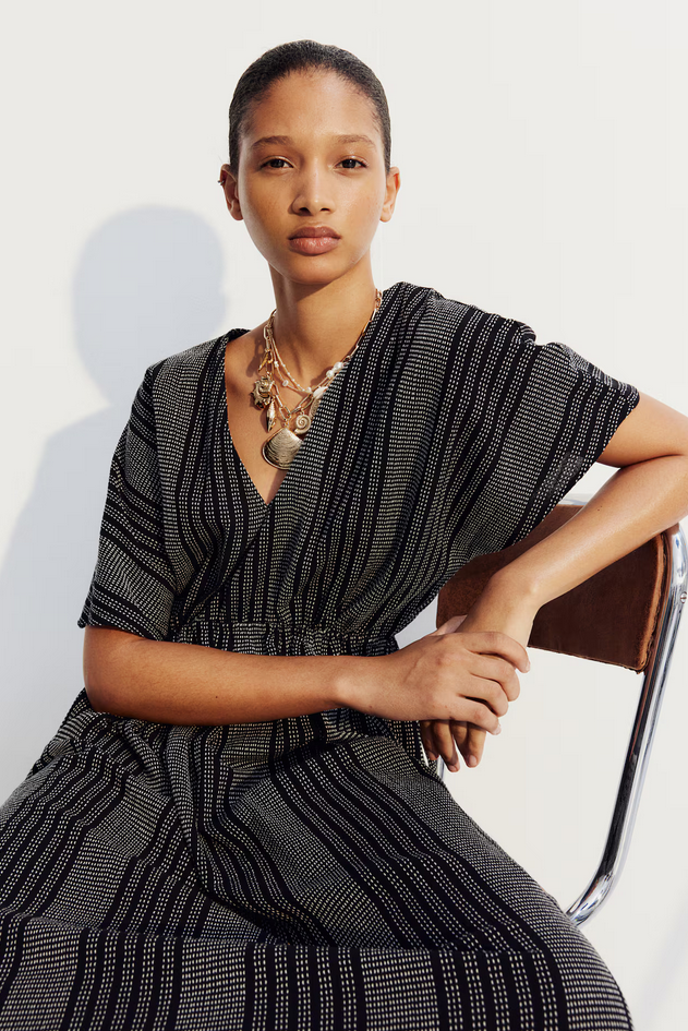 abdan muflih様 H&M Drawstring-detail Kaftan Dress (Black/Striped 