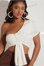 Shein Size S 8 White Linen Mix One Shoulder Crop Top Summer Holiday