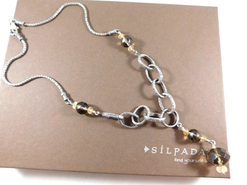 Silpada Sterling Silver Smoky Topaz Quartz Citrine Y Necklace 17" in Box N1454