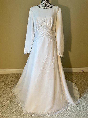 Casablanca Bridal Wedding Dress 14 Ivory Chiffon Long Sleeve Detachable Train - Picture 4 of 18