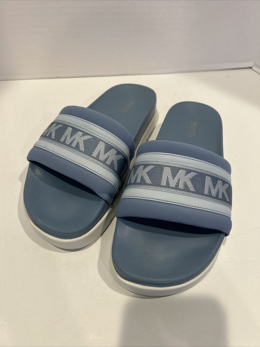 MICHAEL Michael Kors Tyra stripe Slide Sandal Women’s Size 8- rare blue  color