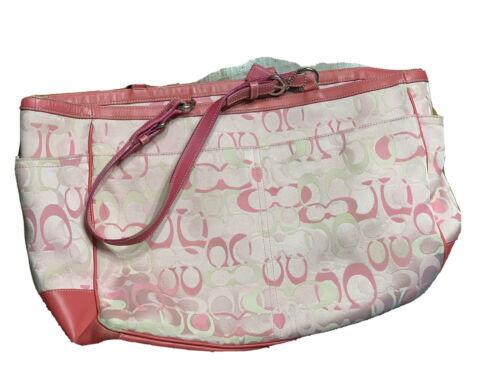 COACH SIGNATURE OP ART C PINK MULTIFUNCTION BABY DIAPER TOTE BAG