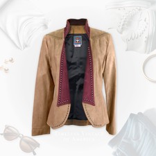 Vintage Renegade Spirit Women Leather Suede Light Brown Short Jacket, S, Rivets