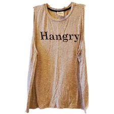 Dirtee Laundry "HANGRY" Junior Womens Top Taupe Sleeveless Shirt Size XL