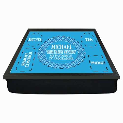 Personalised DRINK Shhh I'm Watching TV NAME Cushion Laptop Lap Dinner Tray Gift - Picture 12 of 17