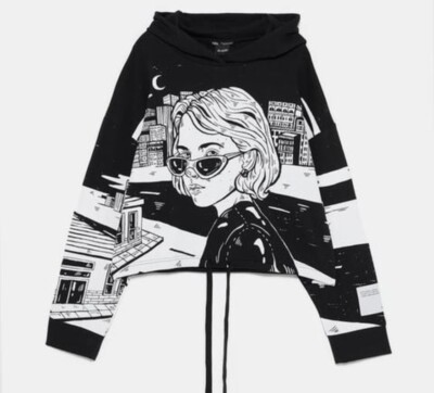 ZARA x ANA MUSHELL Sweatshirt Hoodie Top Small S crop Street Art