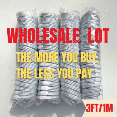 100X Wholesale Lot USB Charger Cable 3Ft For Apple iPhone 14 13 12 11 8 7 6 Cord