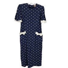 Vintage Womens Medium A Line Dress Polka Dots Bows Pockets Cuffed Knee Length 