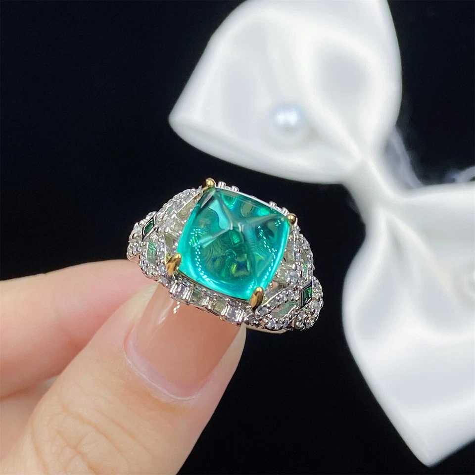 New Sugar Tower Paraiba Green Citrine Gems Gold Silver Charm Women Girl Rings - Image 2 of 4