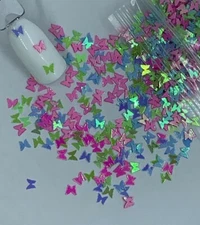 Blue, Green, Pink Butterflies Nail Glitter | 1 TSP | Gel Nail Art & Acrylic