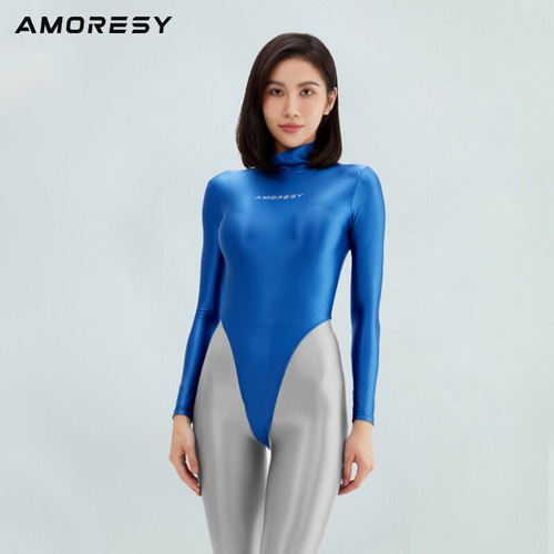 2023 New AMORESY Sexy Women's Nylon Glitter Satin Glossy Opaque Shiny Leggings E