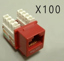 100 Pack Lot - CAT5e Keystone RJ45 110 Punch Down Keystone Snap-In Jack - Red