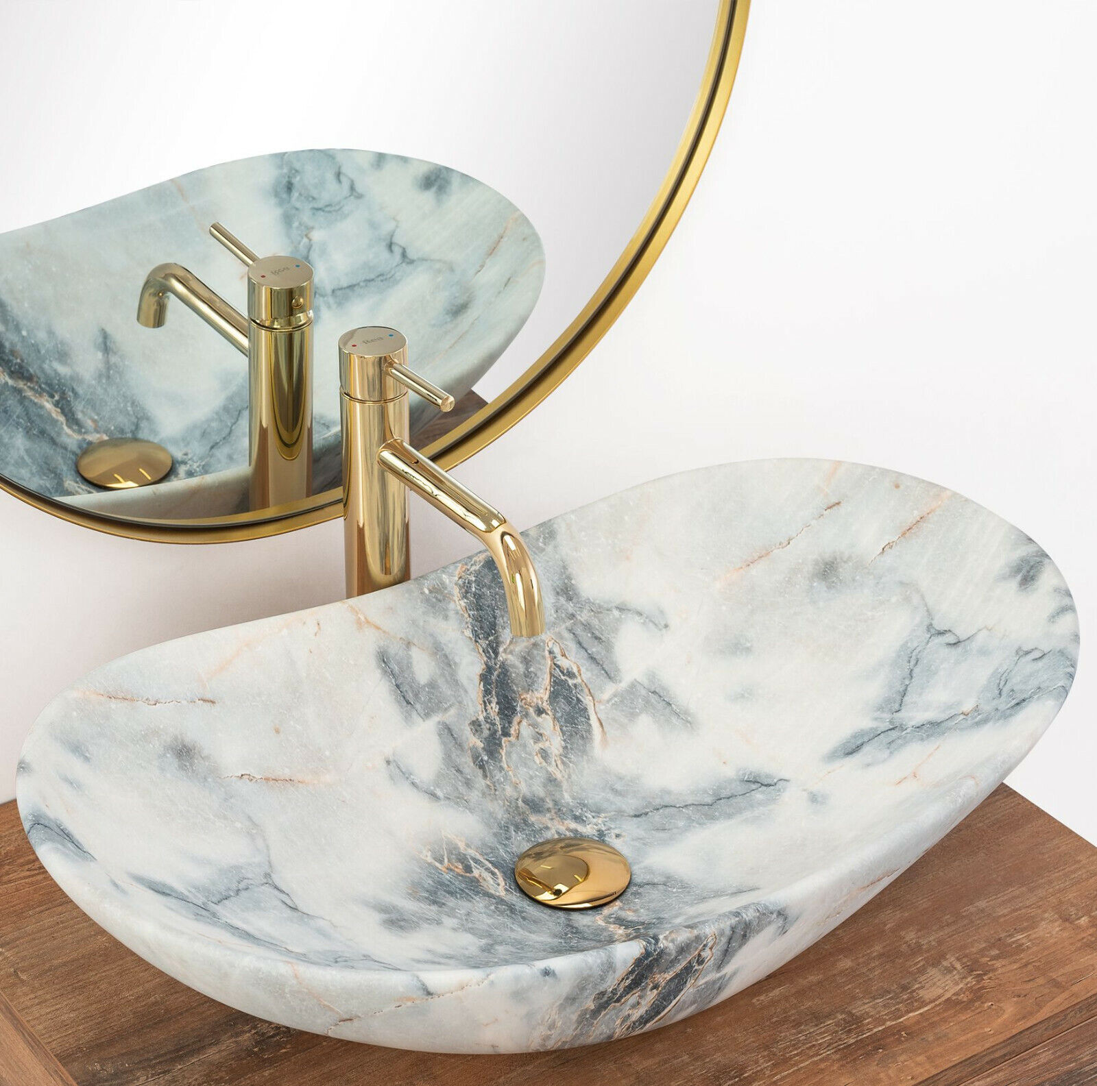 Aufsatzwaschbecken Waschbecken Keramik Marmor Naturstein Granit Oval 60cm Rea