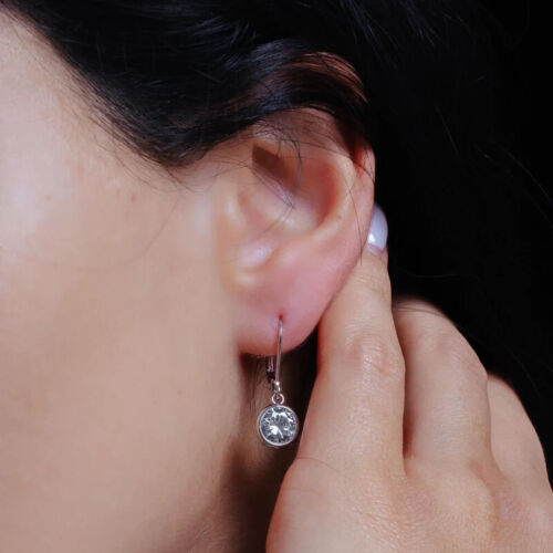 PENDIENTES DE PERNO DE GANCHO COLGANTE DE PLATA ESTERLINA 925 CON DIAMANTES CREADOS EN LABORATORIO DE 3 QUILATES - Imagen 2 de 8