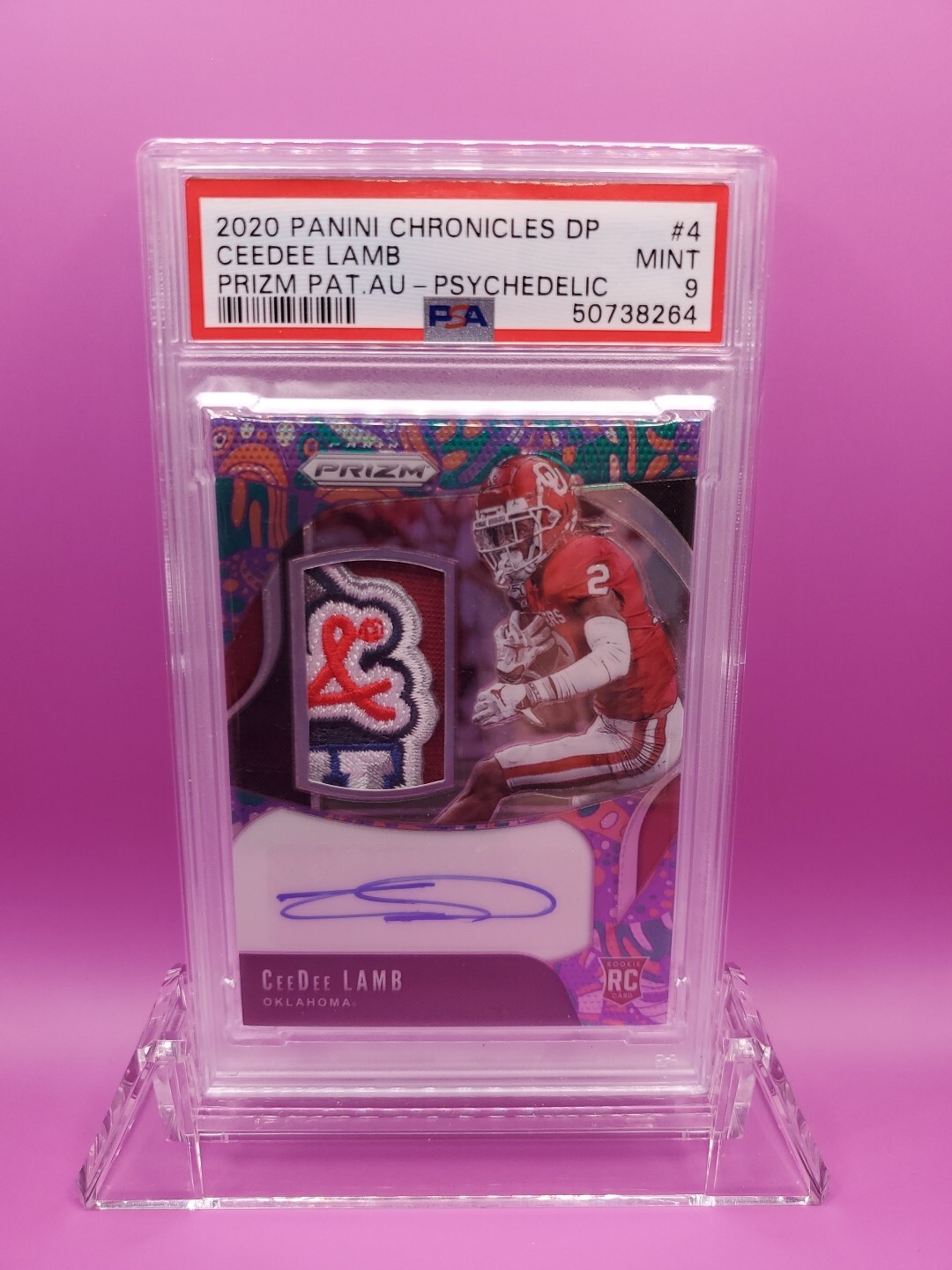 CeeDee Lamb Panini Chronicles Draft Picks Prizm Patch Autographs #4 Psychedelic