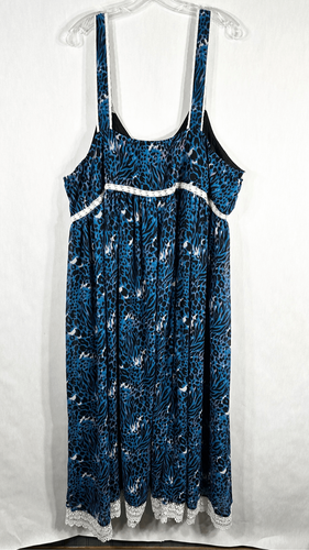 Roamans Denim 24/7 Plus Size 34W Maxi Dress Blue Lace Trim Animal Print 610 - Bild 2 von 10