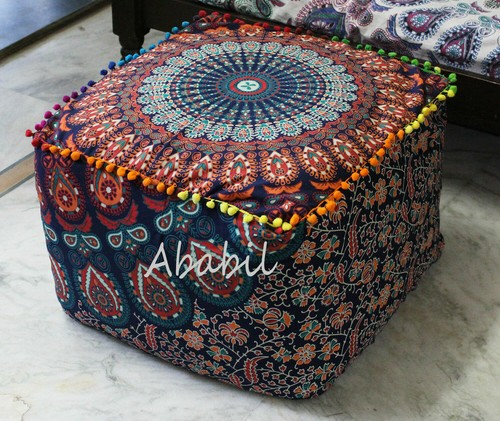 22" Square Ottoman 18" Pouf Cover Indian Multi Mandala Indian 20" Footstool Case - Picture 16 of 19