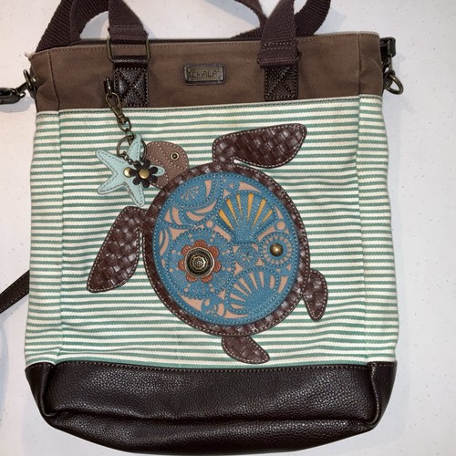 Chala Turtle Purse Tote Large Mom Bag Pockets Compartments Cotton Leather - Picture 10 of 10