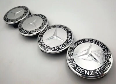 4 Pcs 75mm Wheel Center Hub Caps Cover Black Logo Badge For Mercedes ...