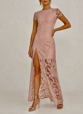 NWT PrettyLittleThing Pink Extreme Split Maxi Dress. Elegant. Lace SZ8 US