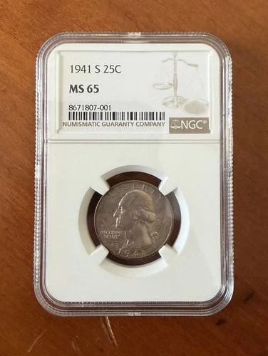 1941-S  25C Washington Quarter Dollar NGC MS65