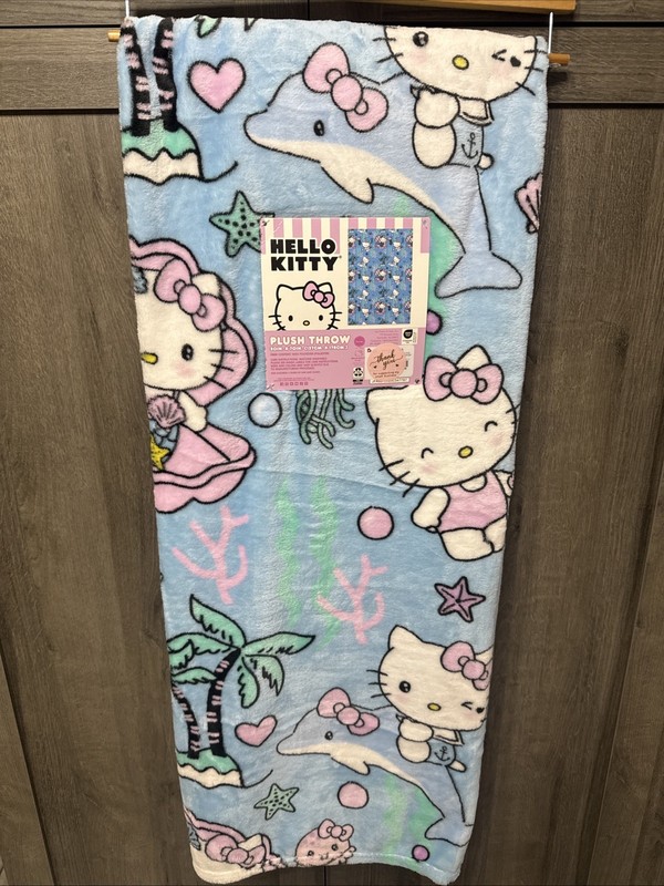 New Hello Kitty Mermaid & Dolphins Ocean Blue 50" x 70" Throw Blanket With Tag