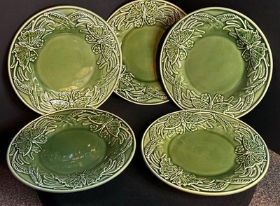 Set Of 5 Bordallo Pinheiro Papillon Ivy Green Salad Lunch Plate & Wheat 8''