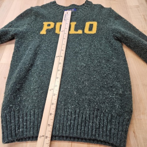 POLO RALPH LAUREN Sweater Wool Blend Intarsia Marled Green Yellow Med 10 To 12 M - Picture 4 of 7